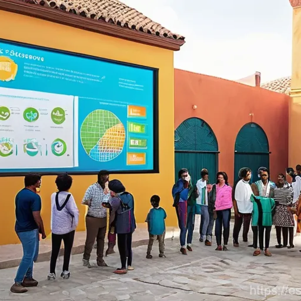 소셜 임팩트 측정이 사회에 미치는 영향 - **A Vibrant Community's Progress Story:** A bustling, sun-drenched town square in a diverse, cultura...