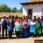 소셜 임팩트 측정의 생애 주기 접근법 - A vibrant community workshop scene in a rural Spanish village, showing diverse local participants ac...